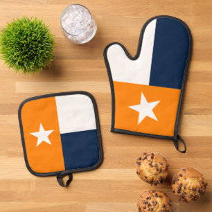 Ensemble De Gant De Cuisine Et De Manique Drapeau d'état Orange et Navy Blue Texas