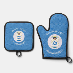 Ensemble De Gant De Cuisine Et De Manique Drapeau d'Israël personnalisé pour Hanukkah avec u