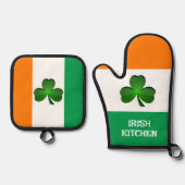 Ensemble De Gant De Cuisine Et De Manique Drapeau irlandais et design Shamrock (Recto)