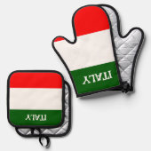 Ensemble De Gant De Cuisine Et De Manique Drapeau italien (Recto/Verso)