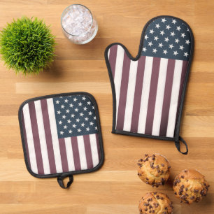 Ensemble De Gant De Cuisine Et De Manique Drapeau Patriotique Américain vintage