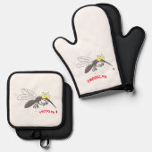 Ensemble De Gant De Cuisine Et De Manique Drôle dessin d'insecte moustique (Recto/Verso)