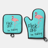 Ensemble De Gant De Cuisine Et De Manique Drôle Flamant rose rose s'éteint (Recto)