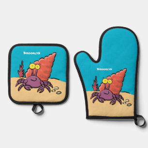 Ensemble De Gant De Cuisine Et De Manique Drôle mignon caricature pourpre crabe ermite