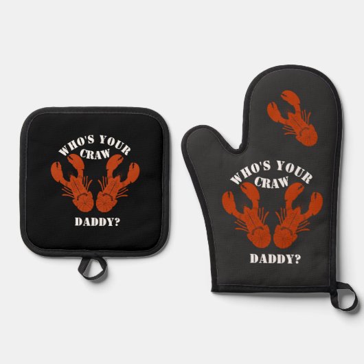 Ensemble De Gant De Cuisine Et De Manique Drôle Qui est ton papa cru ? (Recto)