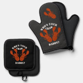 Ensemble De Gant De Cuisine Et De Manique Drôle Qui est ton papa cru ? (Recto/Verso)