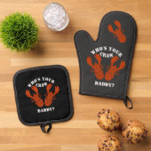 Ensemble De Gant De Cuisine Et De Manique Drôle Qui est ton papa cru ? (De haut en bas)