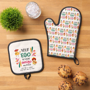 Ensemble De Gant De Cuisine Et De Manique Drôle VOTRE EGO EST L'AMIGO DE NACHO Texte personn