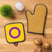 Ensemble De Gant De Cuisine Et De Manique Écran Drapeau Intersexe Mitt et Pot (De haut en bas)
