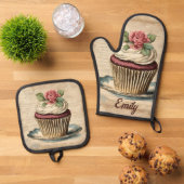 Ensemble De Gant De Cuisine Et De Manique Élégant boulangerie Pâtisserie Chef Cupcake Baker (De haut en bas)