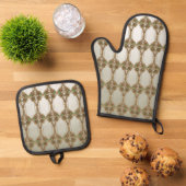 Ensemble De Gant De Cuisine Et De Manique Elegant Gold Ornate (De haut en bas)