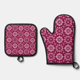 Ensemble De Gant De Cuisine Et De Manique Élégant motif floral de Boho Vintage