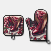 Ensemble De Gant De Cuisine Et De Manique Élégant talons rouges hauts avec cerise (Recto)