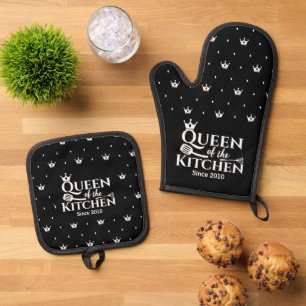 Ensemble De Gant De Cuisine Et De Manique élégante reine couronne chic motif queen cuisine