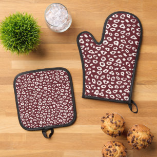 Ensemble De Gant De Cuisine Et De Manique Empreinte de léopard rouge
