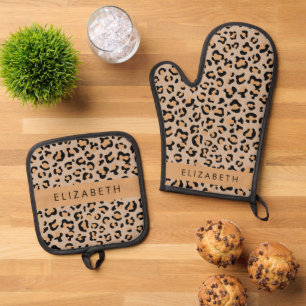 Ensemble De Gant De Cuisine Et De Manique Empreinte de léopard, Spots, Leopard Brown, Votre