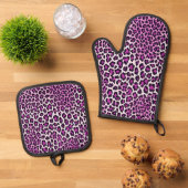 Ensemble De Gant De Cuisine Et De Manique Empreinte de léopard violet (De haut en bas)