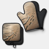 Ensemble De Gant De Cuisine Et De Manique Empreintes De Plage Avec Ocean Froth (Recto/Verso)