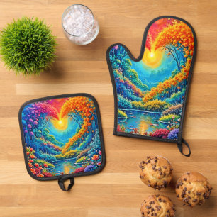Ensemble De Gant De Cuisine Et De Manique Enchanted Forest Heart of Light Design