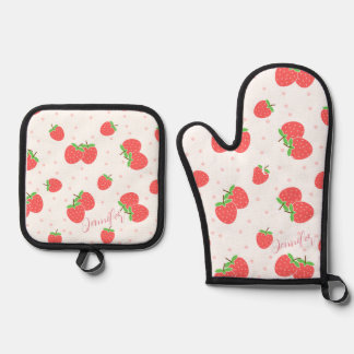 Ensemble De Gant De Cuisine Et De Manique Ensemble de cuisine personnalisé à la fraise