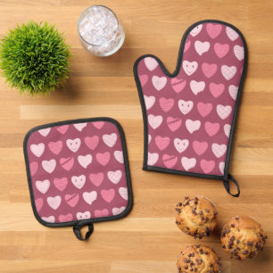 Ensemble De Gant De Cuisine Et De Manique Ensemble de Motif de Coeurs roses Mitt et Pot