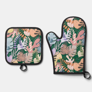 Ensemble De Gant De Cuisine Et De Manique Ensemble de porte-pots et de Mitt : Feuilles biolo