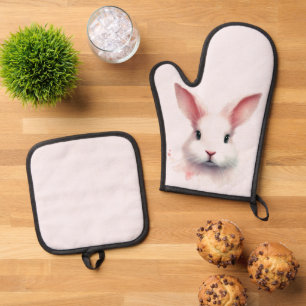 Ensemble De Gant De Cuisine Et De Manique Ensemble de porte-pots Pastel Pink Bunny Face Four
