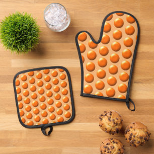 Ensemble De Gant De Cuisine Et De Manique Ensemble de protège-pots - Points orange