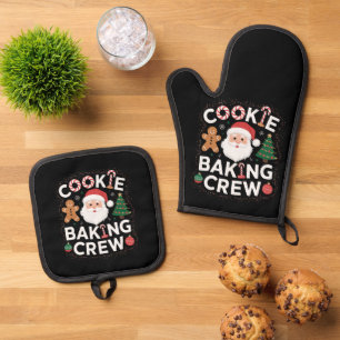 Ensemble De Gant De Cuisine Et De Manique Équipe de fabrication de biscuits de Noël Famille