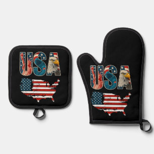Ensemble De Gant De Cuisine Et De Manique Etats-Unis Patriotique 4 juillet Amérique Drapeau