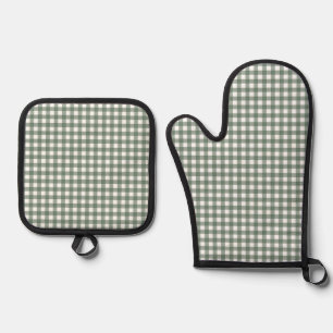 Ensemble De Gant De Cuisine Et De Manique F & L Vert foncé En vichy Four Mitt et Pot Holders