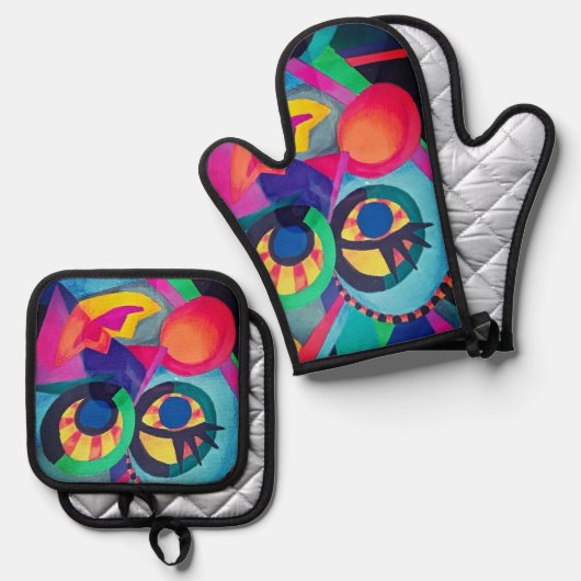 Ensemble De Gant De Cuisine Et De Manique Face Abstraite #2 (Recto/Verso)