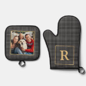 Ensemble De Gant De Cuisine Et De Manique Famille Hiver Gris Plat Personnalisé Monogramme & (Recto)