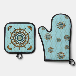 Ensemble De Gant De Cuisine Et De Manique Fantaisie Mehndi Cuivre