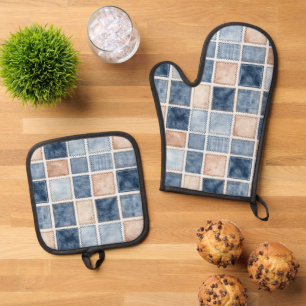 Ensemble De Gant De Cuisine Et De Manique Fausse crème denim bleu jean douche de mariage