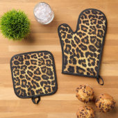 Ensemble De Gant De Cuisine Et De Manique Faux Leopard Skin (De haut en bas)