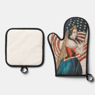 Ensemble De Gant De Cuisine Et De Manique Femme américaine patriotique Drapeau américain