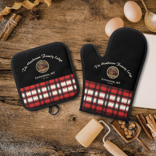 Ensemble De Gant De Cuisine Et De Manique Ferme Plaid Rouge Noir de Buffle Photo Personnalis