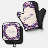 Ensemble De Gant De Cuisine Et De Manique Fête de mariée personnalisée violet fleuri Favoris (Recto/Verso)