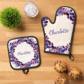 Ensemble De Gant De Cuisine Et De Manique Fête de mariée personnalisée violet fleuri Favoris (De haut en bas)