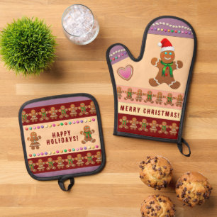 Ensemble De Gant De Cuisine Et De Manique Fête de Noël Gingerbread Cookies