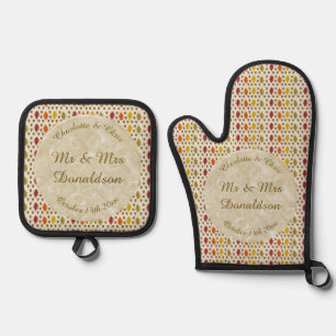Ensemble De Gant De Cuisine Et De Manique Feuilles de chêne et Acorns Automne Mariage d'auto