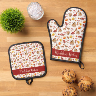Ensemble De Gant De Cuisine Et De Manique Feuilles et champignons confortables Personnalisé