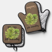 Ensemble De Gant De Cuisine Et De Manique Feuilles Monstera (Recto/Verso)