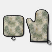 Ensemble De Gant De Cuisine Et De Manique Feuilles verts tropicaux (Recto)