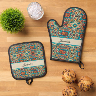 Ensemble De Gant De Cuisine Et De Manique Fiesta Blooms personnalisable