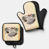 Ensemble De Gant De Cuisine Et De Manique Figdewdrop caterpillar & mushroom gold pot holders (Recto/Verso)