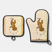 Ensemble De Gant De Cuisine Et De Manique Figdewdrop Juggling Squirrel gold pot holders (Recto)