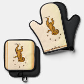 Ensemble De Gant De Cuisine Et De Manique Figdewdrop Juggling Squirrel gold pot holders (Recto/Verso)