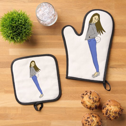 Ensemble De Gant De Cuisine Et De Manique fille avec une queue de lapin (De haut en bas)